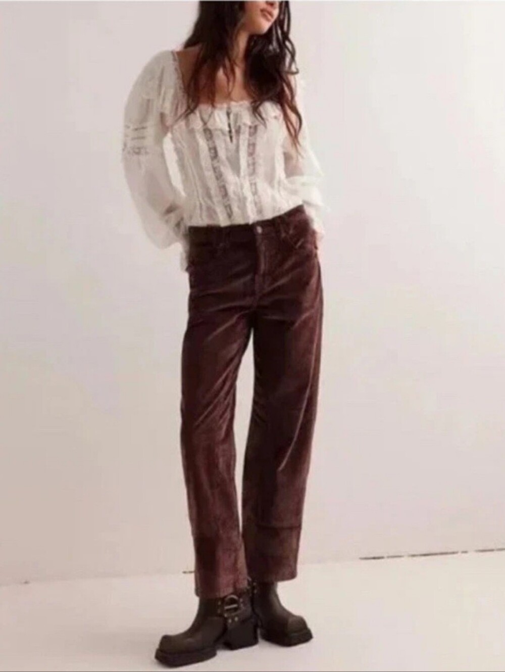 WE THE FREE Risk Taker High Rise Straight Corduroy Pants Women's 26 Brown Chunky